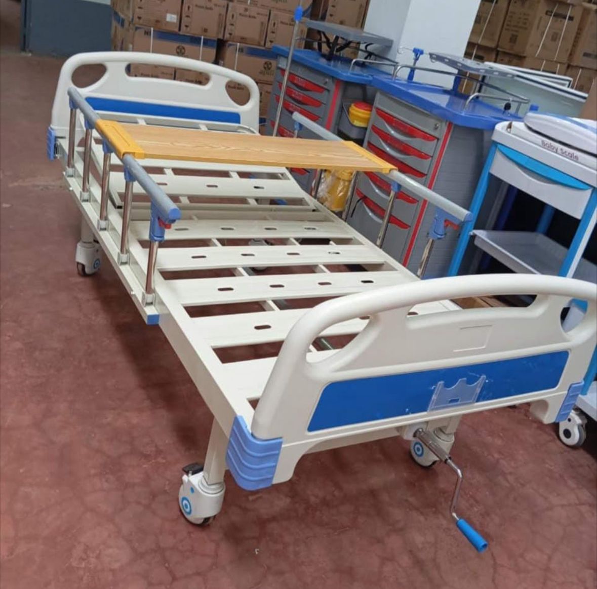 Manual Hospital Bed with Overbed Table